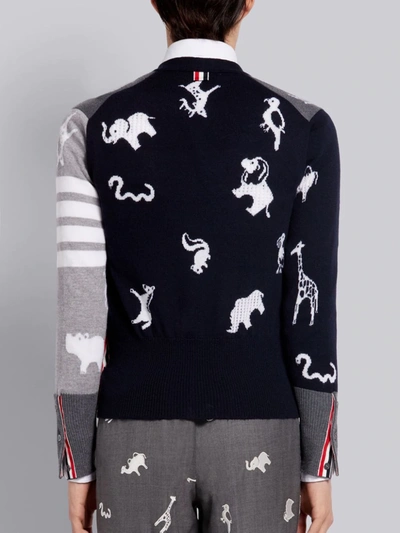 Shop Thom Browne Fun-mix Fine Merino Wool Animal Icon 4-bar V-neck Cardigan In Grey