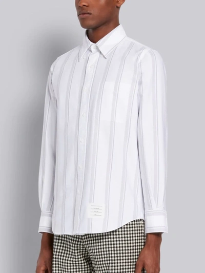Shop Thom Browne Medium Grey Bold Rep Stripe Oxford Cotton Straight Fit Long Sleeve Shirt In White