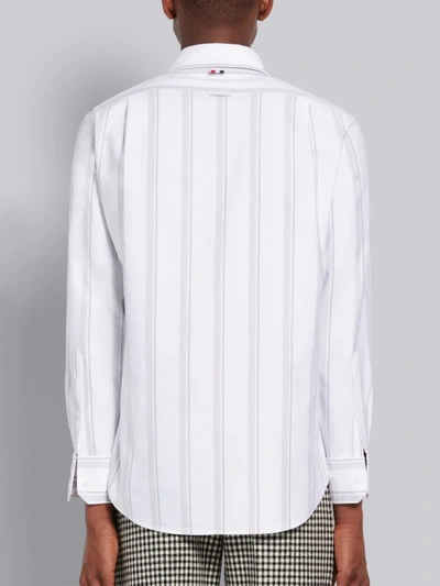 Shop Thom Browne Medium Grey Bold Rep Stripe Oxford Cotton Straight Fit Long Sleeve Shirt In White