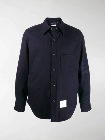 Shop Thom Browne Flannel Tonal 4-bar Shirt Jacket In Blue