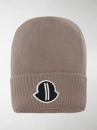 Shop Moncler Logo-patch Beanie In Grey
