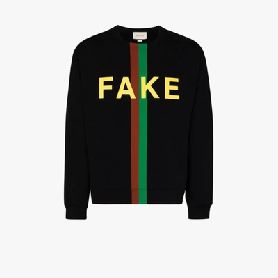 Shop Gucci Sweatshirt Mit "fake/not"-print In Schwarz
