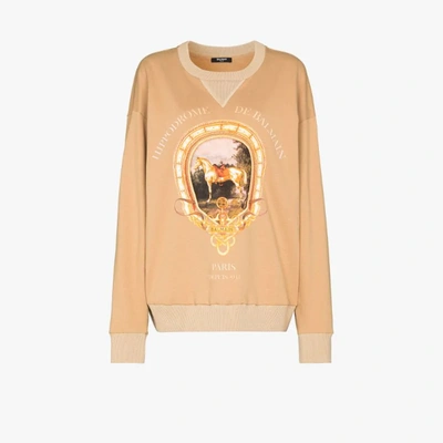 Shop Balmain Heritage Print Oversized Sweatshirt In Brown