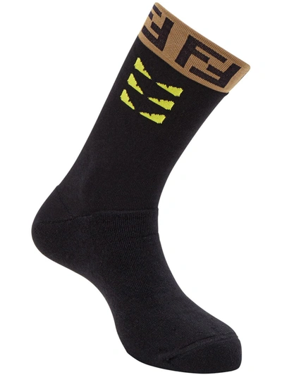 Shop Fendi Monogram Detail Socks In Black