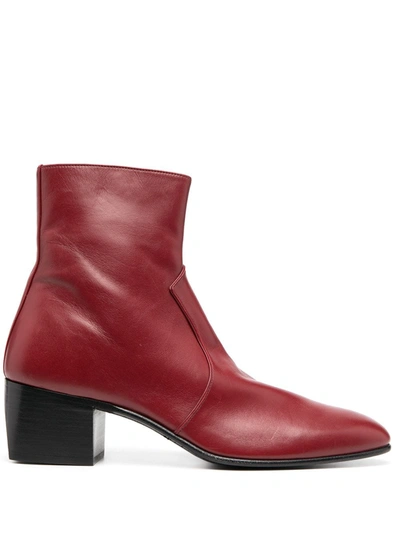 Shop Saint Laurent James 60mm Block Heel Boots In Red