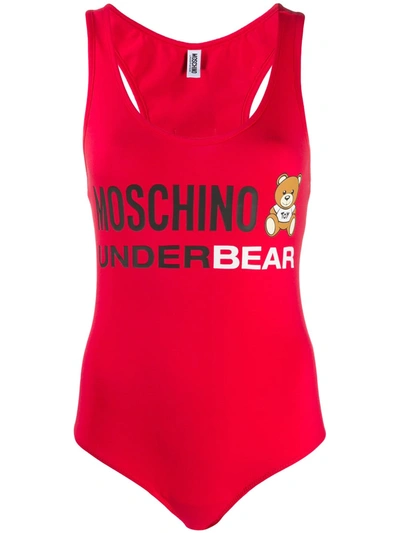 Shop Moschino Underbear Tank Bodysuit In Red