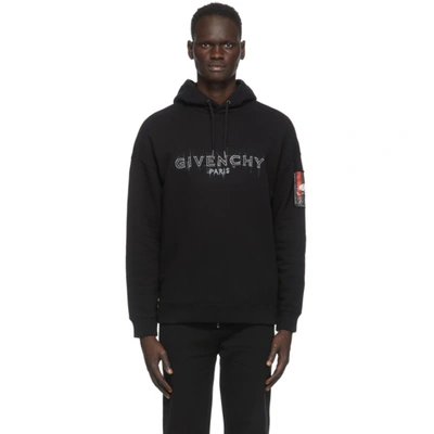 Shop Givenchy Black Logo Hoodie In 001-black