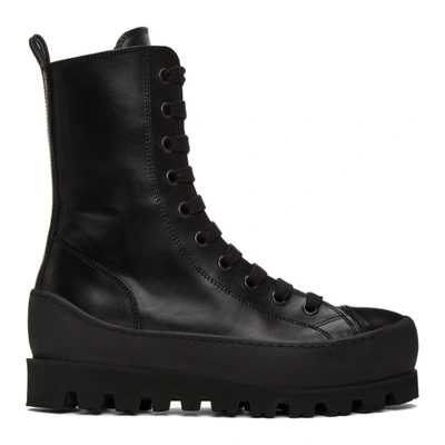 Shop Ann Demeulemeester Black Leather Lace-up Boots In Tucson Nero