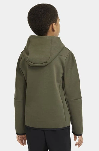 Shop Nike Sportswear Tech Zip Hoodie (big Boy) In Cargo Khaki/ Black