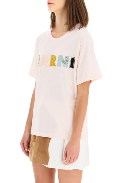 Shop Marni Patchwork Logo Embroidered T-shirt In Pink