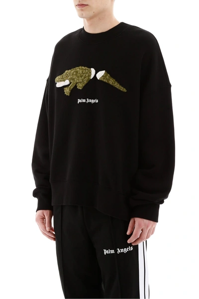 Shop Palm Angels Crocodile Patch Sweatshirt In Black Green
