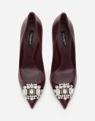 Shop Dolce & Gabbana Iguana-print Calfskin Pumps With Embroidery