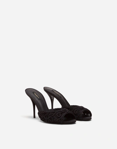 Shop Dolce & Gabbana Cordonetto Lace Mules In Black