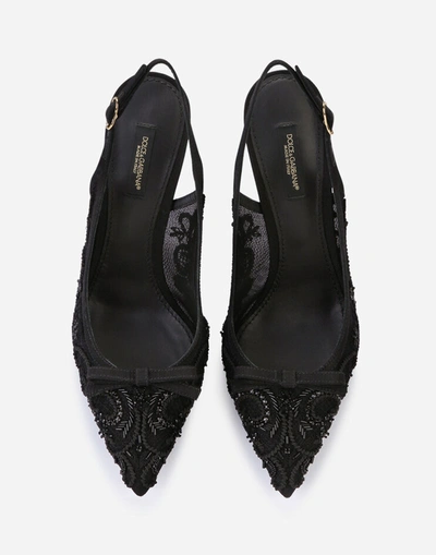 Shop Dolce & Gabbana Embroidered Slingbacks In Black
