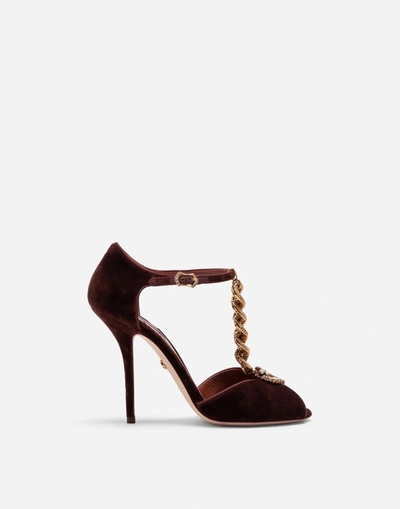 Shop Dolce & Gabbana Velvet Devotion Sandals In Brown