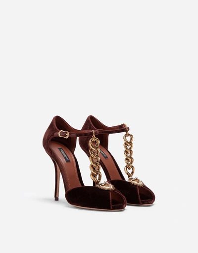 Shop Dolce & Gabbana Velvet Devotion Sandals In Brown