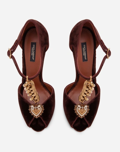 Shop Dolce & Gabbana Velvet Devotion Sandals In Brown