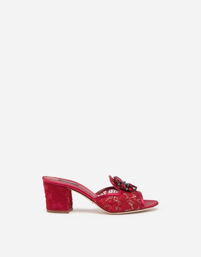 Shop Dolce & Gabbana Taormina Lace Mules With Crystal Brooch