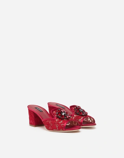 Shop Dolce & Gabbana Taormina Lace Mules With Crystal Brooch