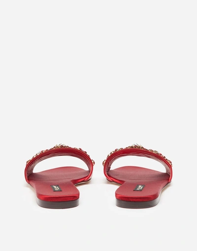 Shop Dolce & Gabbana Crocodile Flank Leather Sliders With Bejeweled Embellishment In Red