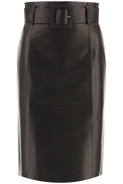 Shop Drome Nappa Skirt With Belt In Dark Choco (brown)