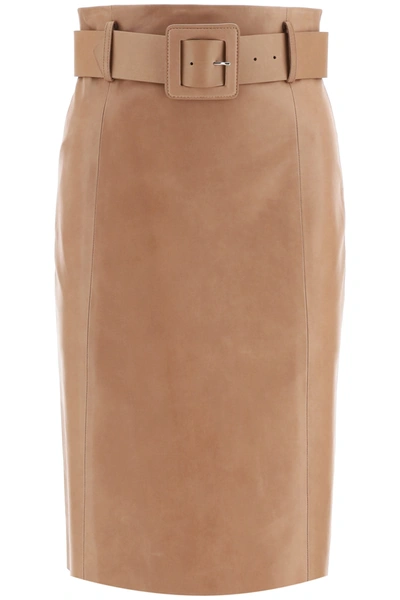 Shop Drome Nappa Skirt With Belt In Oak Wood (brown)