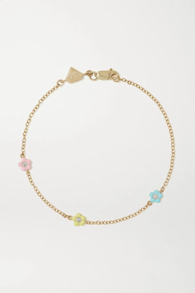 Shop Alison Lou Mini Flower By The Yard 14-karat Gold, Diamond And Enamel Bracelet