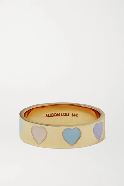Shop Alison Lou Heart Throb 14-karat Gold And Enamel Ring