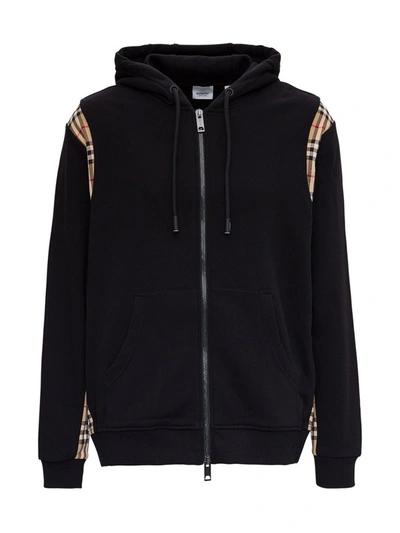 Burberry Black Vintage Check Panel Zip Hoodie | ModeSens