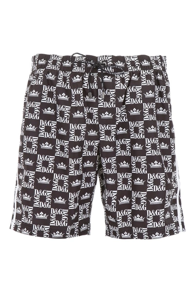 Shop Dolce & Gabbana Monogram Crown Logo Swim Shorts In Multi