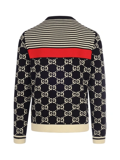 Shop Gucci Gg And Stripes Knit Jumper In Blue