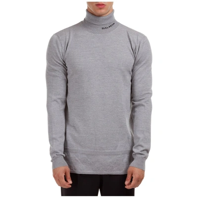 Shop Balmain Logo Turtleneck Knitted Jumper In Grey