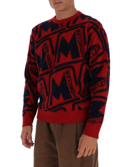 Shop Moncler Logo Knitted Sweater In Multi