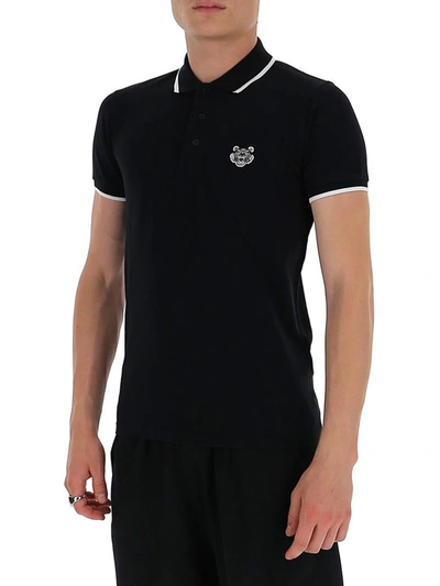 Shop Kenzo Tiger Embroidered Polo Shirt In Black