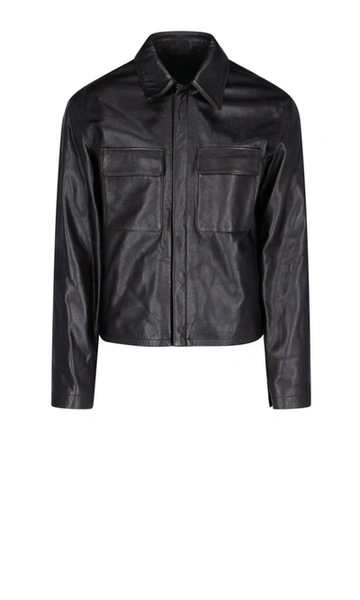 Shop Lemaire Pocket Leather Jacket In Brown