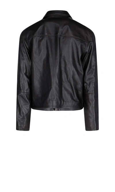 Shop Lemaire Pocket Leather Jacket In Brown