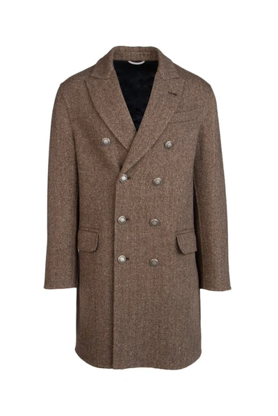 Shop Brunello Cucinelli Double Breasted Coat In Brown