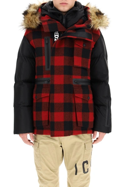 Shop Dsquared2 Checked Down Jacket In Red