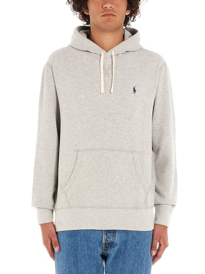 Shop Polo Ralph Lauren Classic Logo Embroidered Drawstring Hoodie In Grey