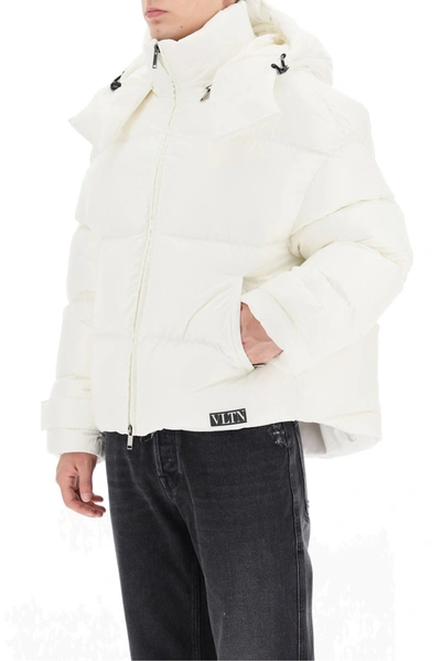 Shop Valentino Vltn Zipped Puffer Jacket In White