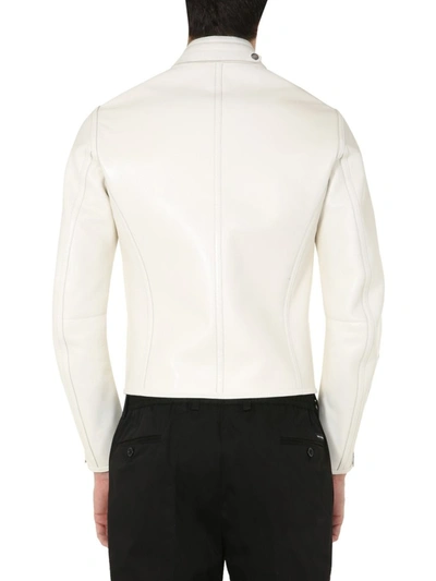 Shop Tom Ford Racer Leather Jacket In White