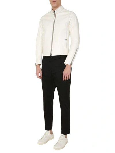 Shop Tom Ford Racer Leather Jacket In White