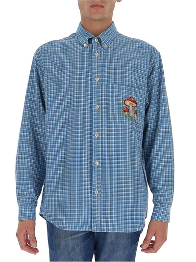 Shop Gucci Mushroom Check Shirt In Blue