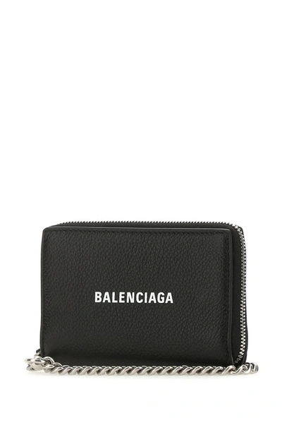 Shop Balenciaga Logo Print Zip Around Wallet In Black