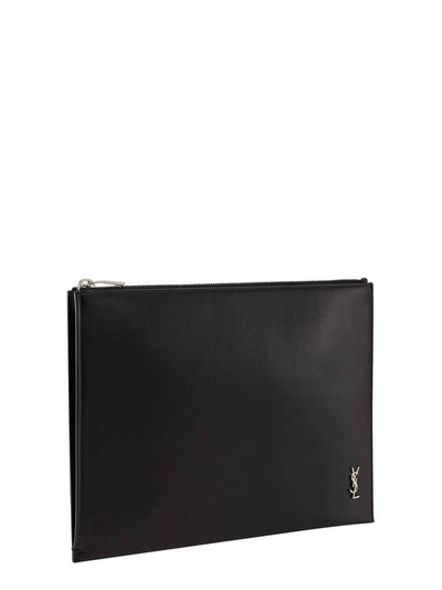 Shop Saint Laurent Tiny Monogram Zip Tablet Holder In Black