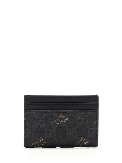 Shop Gucci Gg Supreme Tiger Print Cardholder In Black