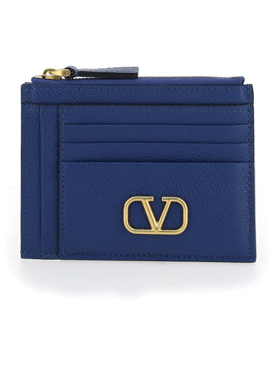 Shop Valentino Vlogo Plaque Detailed Cardholder In Blue