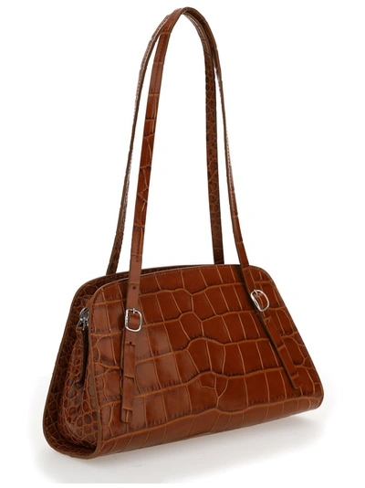Shop By Far Lora Embossed Shoulder Bag In Brown