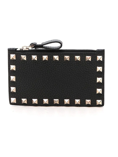 Shop Valentino Garavani Rockstud Zipped Cardholder In Black