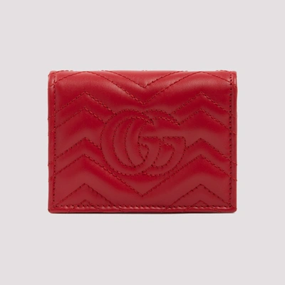 Shop Gucci Gg Marmont Card Case Wallet In Red